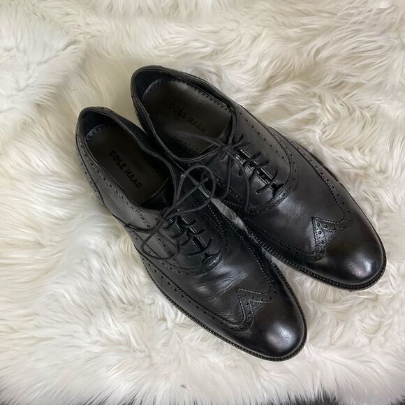 Cole Haan Men\'s Black Williams Leather Wingtip Lace Up Oxford Shoes Size 11